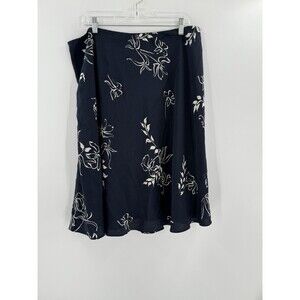 Ralph Lauren Green Label Blue, White Floral Skirt 100% Silk Size XLARGE  Lined